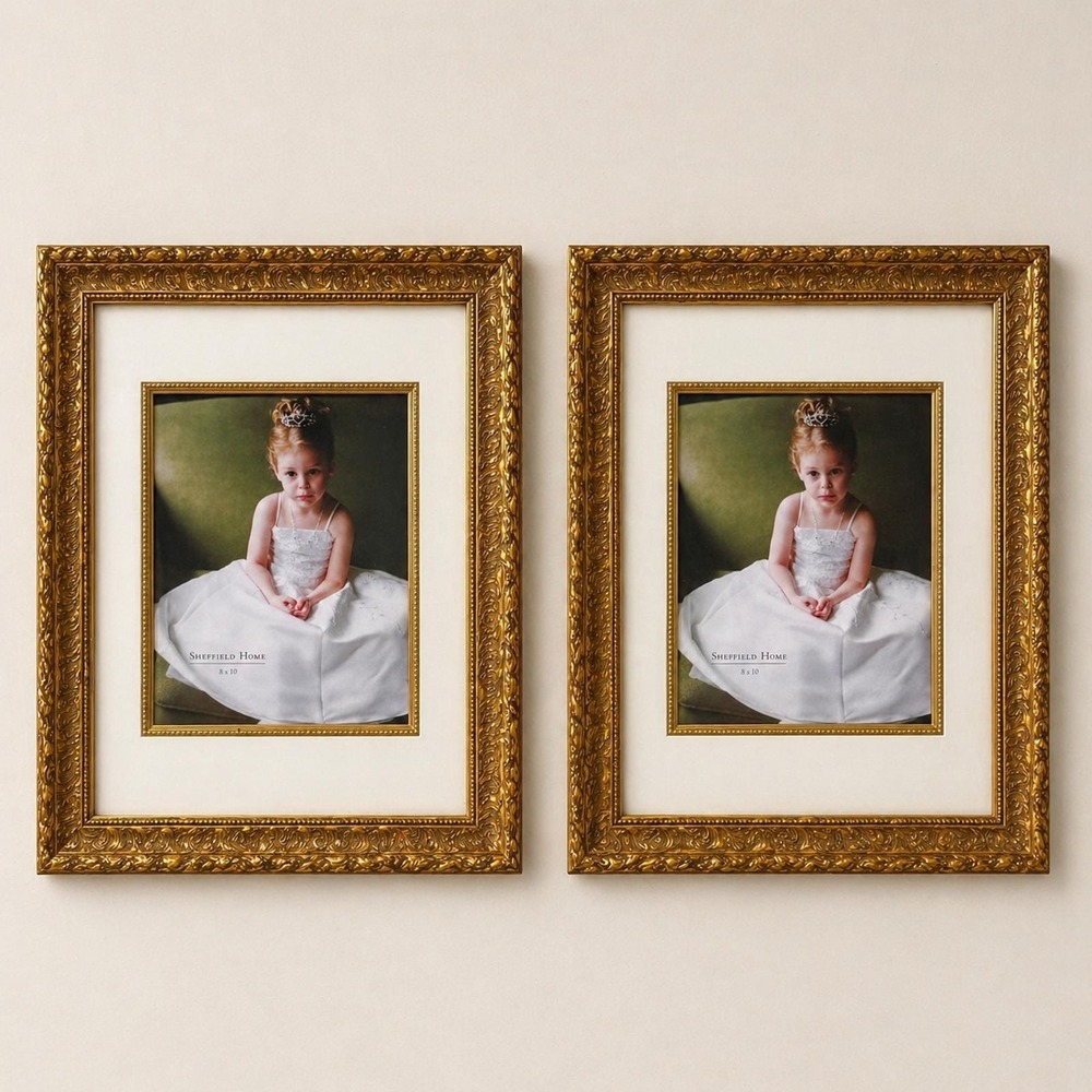 Sheffield Home Ornate Gold Gallery Picture Frame Set 8x10 Linen Mat Vintage NEW